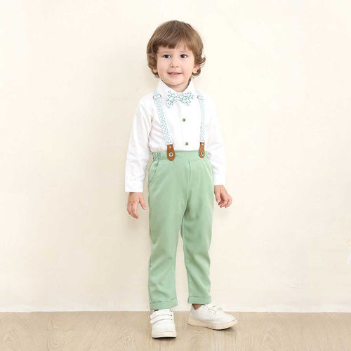 Boys Long Sleeve Shirt With Suspender Pants Set Sets Green 1-2 Y 