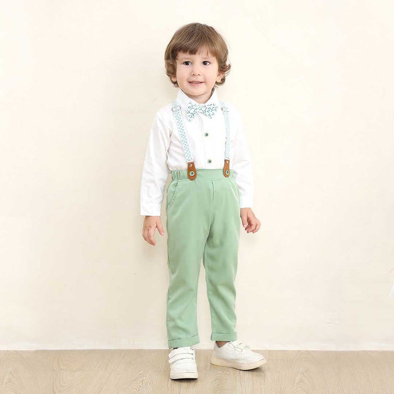 Boys Long Sleeve Shirt With Suspender Pants Set Sets Green 1-2 Y 