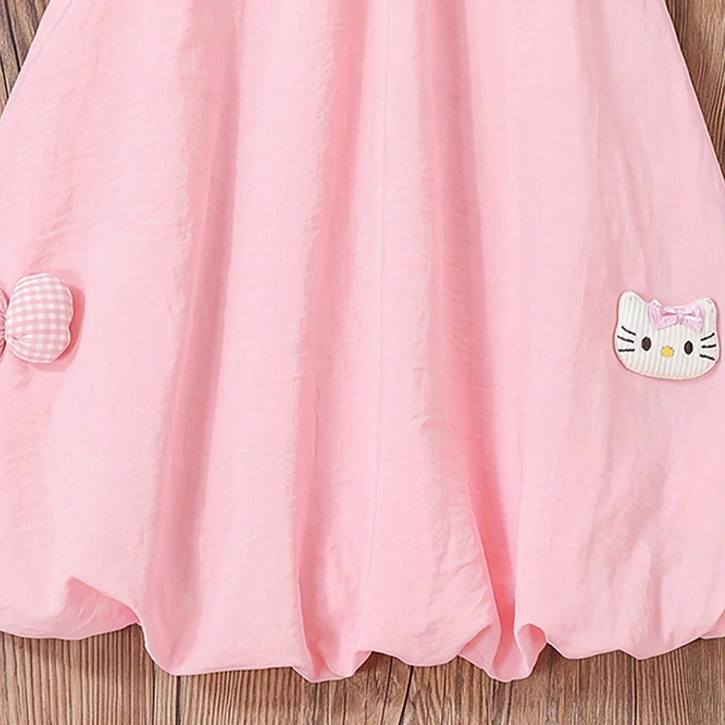 Girls Light Pink Kitty Applique Sleeveless Balloon Dress Casual Dresses