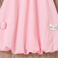 Girls Light Pink Kitty Applique Sleeveless Balloon Dress Casual Dresses