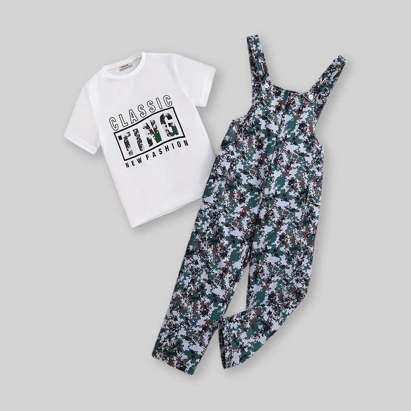 Girls Long Leg Dungaree With Graphic T-Shirt Set 2 pc. Sets   