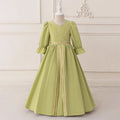 Girls Green Embroidered Fit & Flare Maxi Dress With Puff Sleeves Casual Dresses Green 3-4 Y