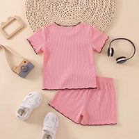 Girls Pink Bear Graphic Printed Short Sleeve Top With Shorts Sets 2 pc. Sets