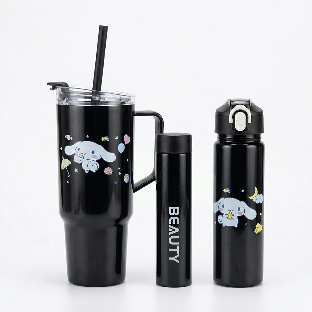 Black 3-Piece Hydration Bottle Set - Tumbler, Gym & Slim Trending Accessories Black Onesize