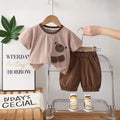 Boys Light Brown Bear Motif T-Shirt With Elasticated Shorts Sets Sets Light Brown 1-2 Y
