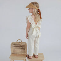 Girls Cream Swiss Dot Flutter Sleeve Jumpsuit Jumpsuits