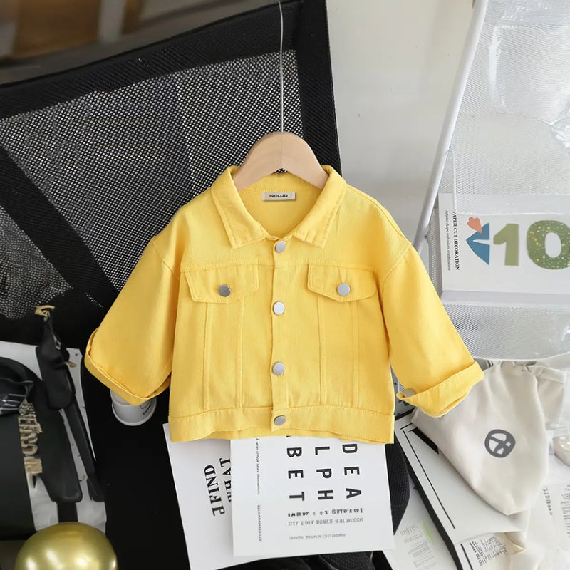 Girls Yellow Solid Long Sleeves Jacket Coats & Jackets Yellow 1-2 Y