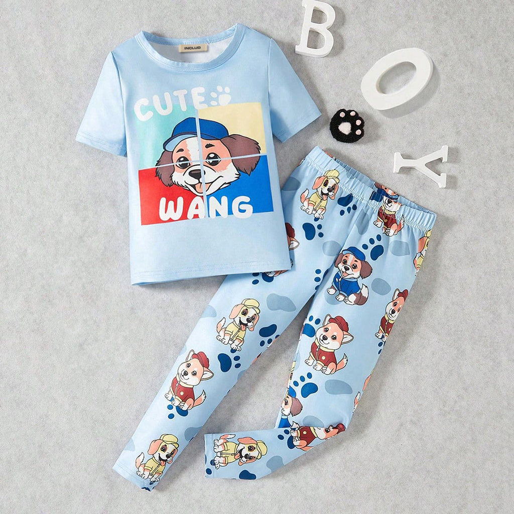 Boys Sky Blue Animal Graphic Short Sleeve T-Shirt With Elasticated Pants Set 2 pc. Sets Sky Blue 3-4 Y