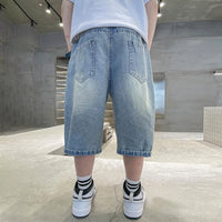 Boys Light Blue Star Embroidered Relaxed Fit Denim Shorts Shorts