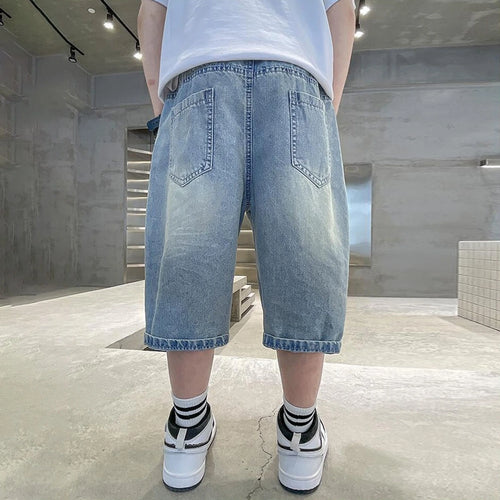 Boys Light Blue Star Embroidered Relaxed Fit Denim Shorts Shorts