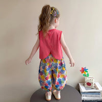Girls Fuchsia Bunny Graphic Top With Balloon Pants Sets Sets