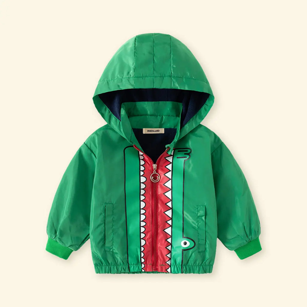 Boys Green Graphics Printed Hooded Zip-up Jacket Coats & Jackets