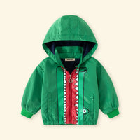 Boys Green Graphics Printed Hooded Zip-up Jacket Coats & Jackets