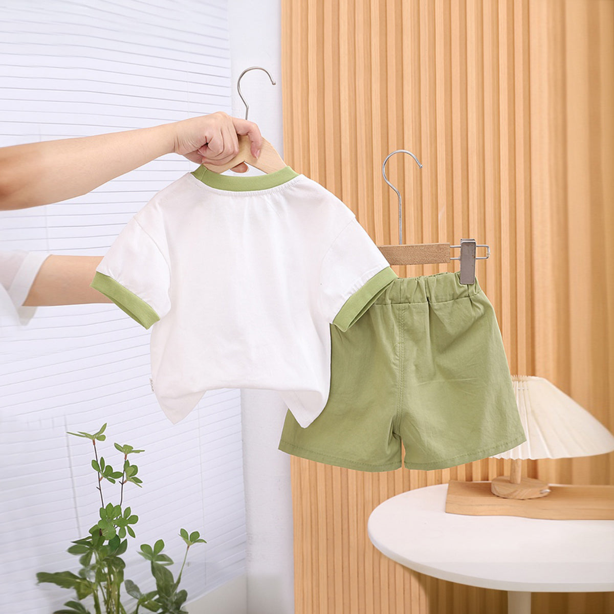Boys Embroidery Applique Short Sleeves T-Shirt With Green Shorts Set 2 pc. Sets