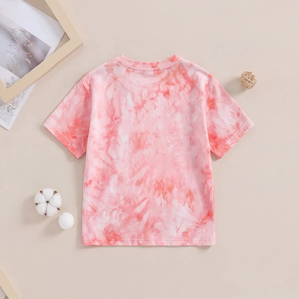 Boys Pink Bear Print Tie-Dye Short Sleeve T-Shirt Tshirts