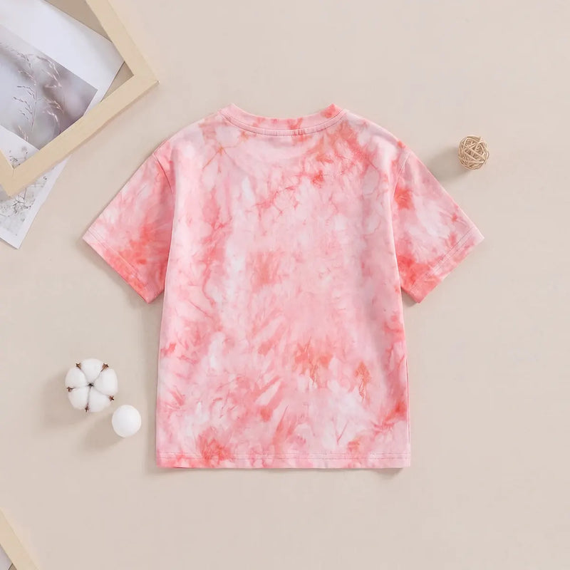 Boys Pink Bear Print Tie-Dye Short Sleeve T-Shirt Tshirts