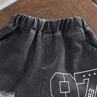 Boys Brown Typographic Print T-Shirt With Denim Shorts Set Sets