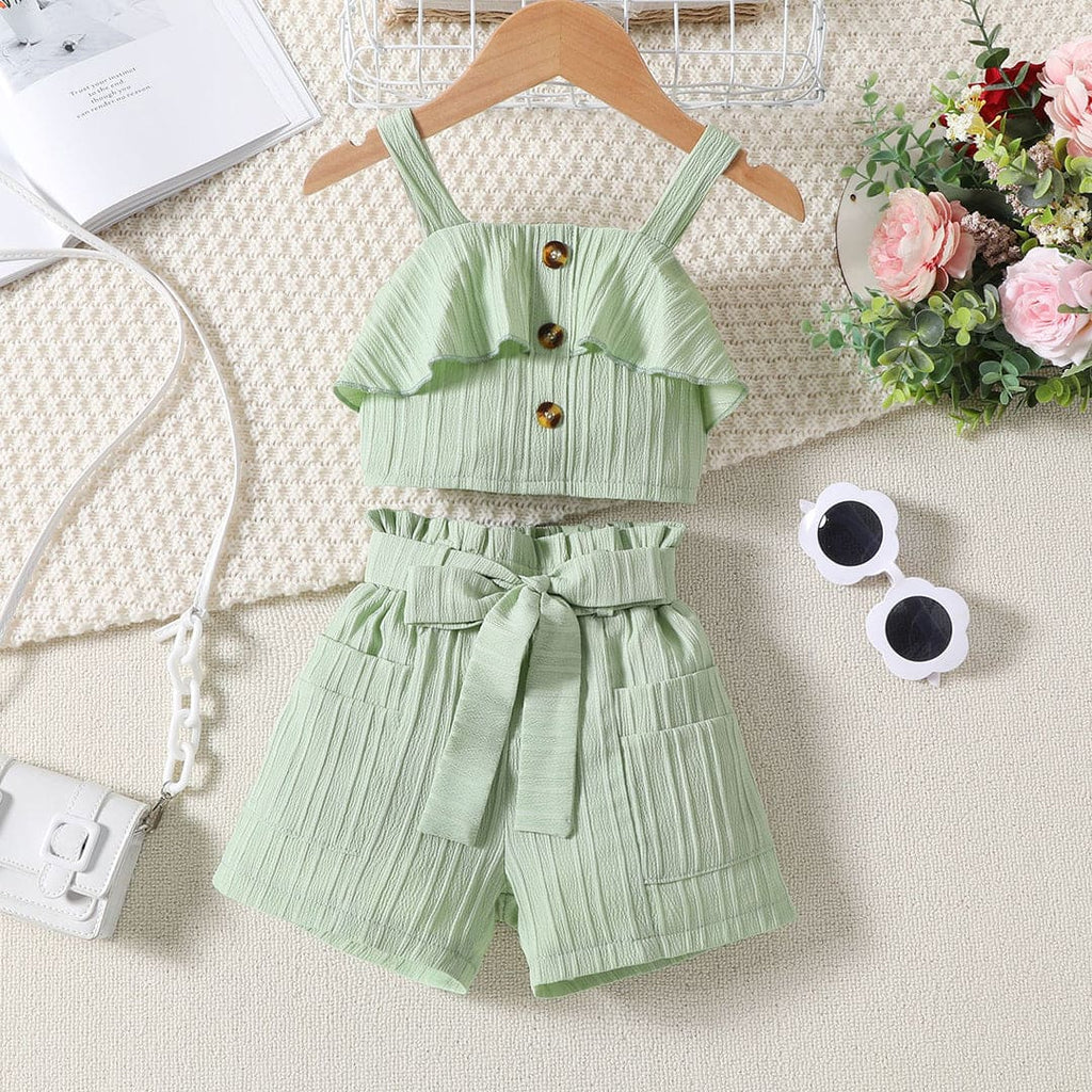 Girls Light Green Ruffle Top With Shorts Set Sets Light Green 1-2 Y 