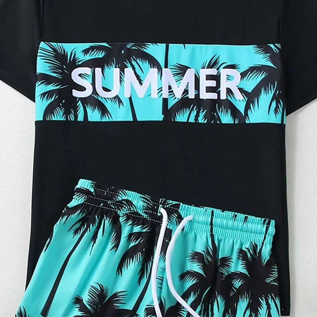 Boys Black Tropical Printed Short Sleeves T-Shirt & Shorts Swimsuit Sets Sets