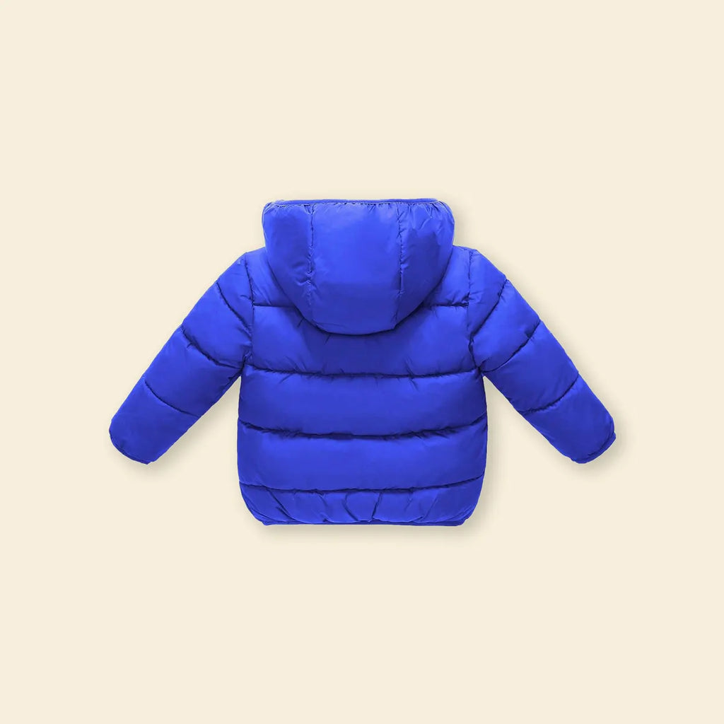 Boys Royal Blue Hooded Puffer Jacket With Sherpa Fleece Lining Coats & Jackets