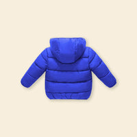 Boys Royal Blue Hooded Puffer Jacket With Sherpa Fleece Lining Coats & Jackets