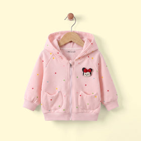 Girls Light Pink Polka Dot Print Long Sleeve Hooded Jacket Coats & Jackets Light Pink 1-2 Y