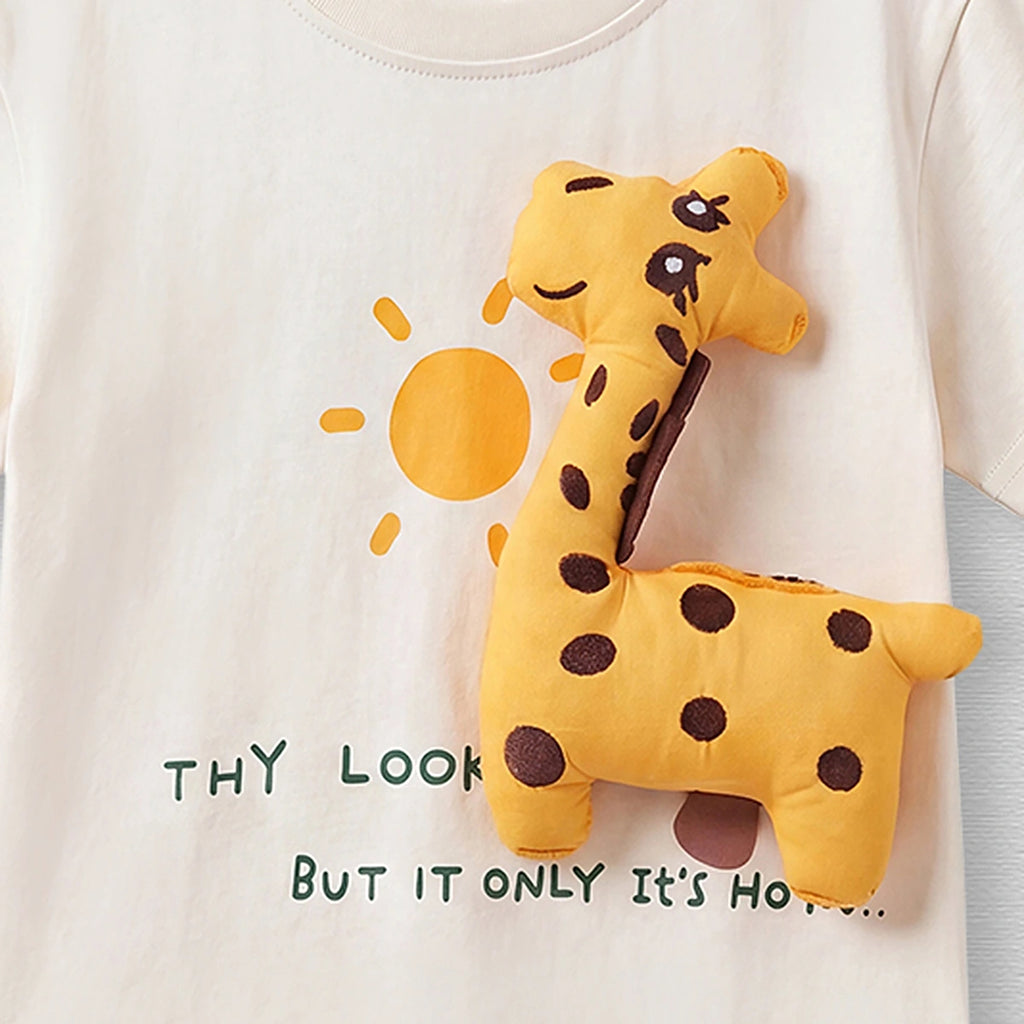 Boys Off White Giraffe Applique Short Sleeve T-Shirt Tshirts