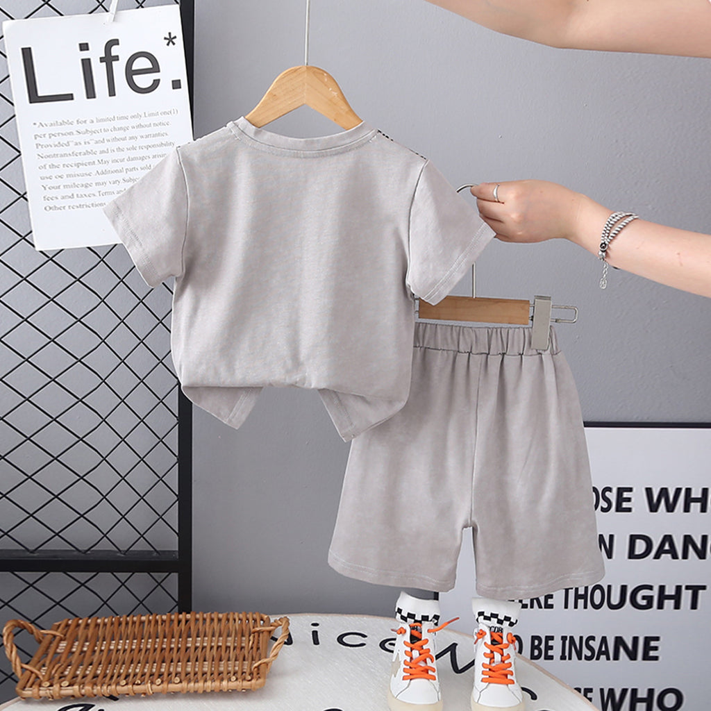 Boys Grey Typography Printed Front Pocket T-Shirt With Shorts Set 2 pc. Sets