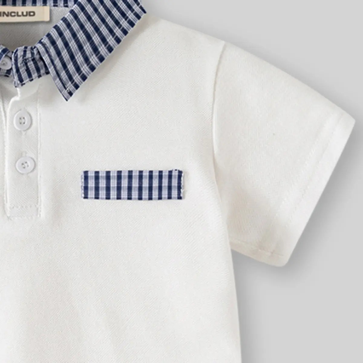 Boys White Short Sleeves Polo T-Shirt With Checked Collar Tshirts