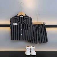 Boys Striped Sleeveless Shirt With Shorts Set Sets   