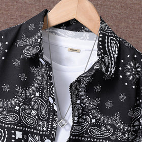 Boys Black Paisley Print Short Sleeve Shirt With Shorts Set 2 pc. Sets