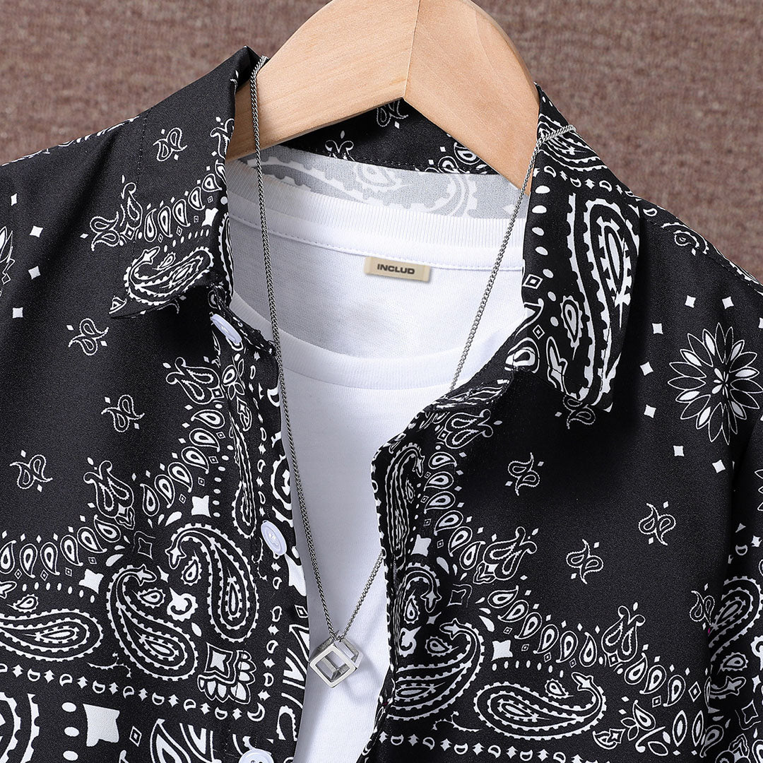 Boys Black Paisley Print Short Sleeve Shirt With Shorts Set 2 pc. Sets
