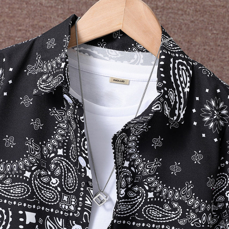 Boys Black Paisley Print Short Sleeve Shirt With Shorts Set 2 pc. Sets