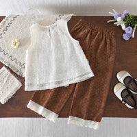 Girls White Self-Design Sleeveless Top With Pants Sets 2 pc. Sets