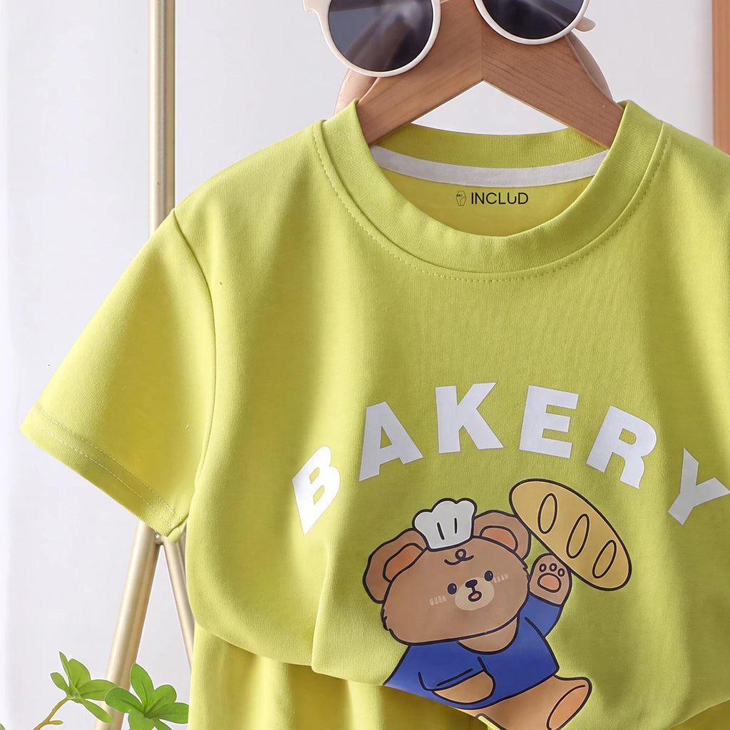 Boys Lime Green Typography Print T-Shirt With Shorts Sets 2 pc. Sets