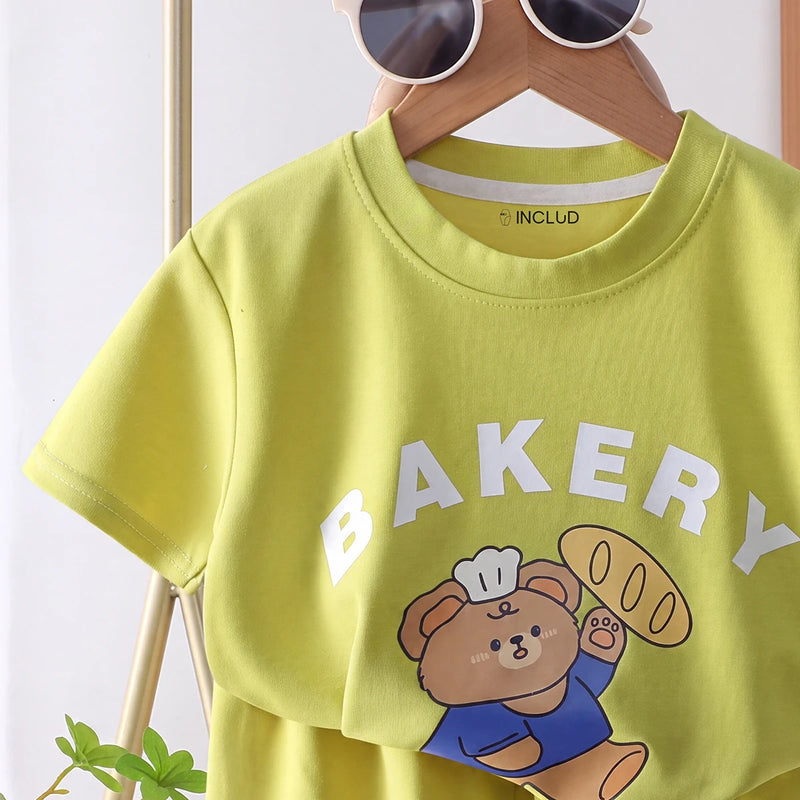Boys Lime Green Typography Print T-Shirt With Shorts Sets 2 pc. Sets