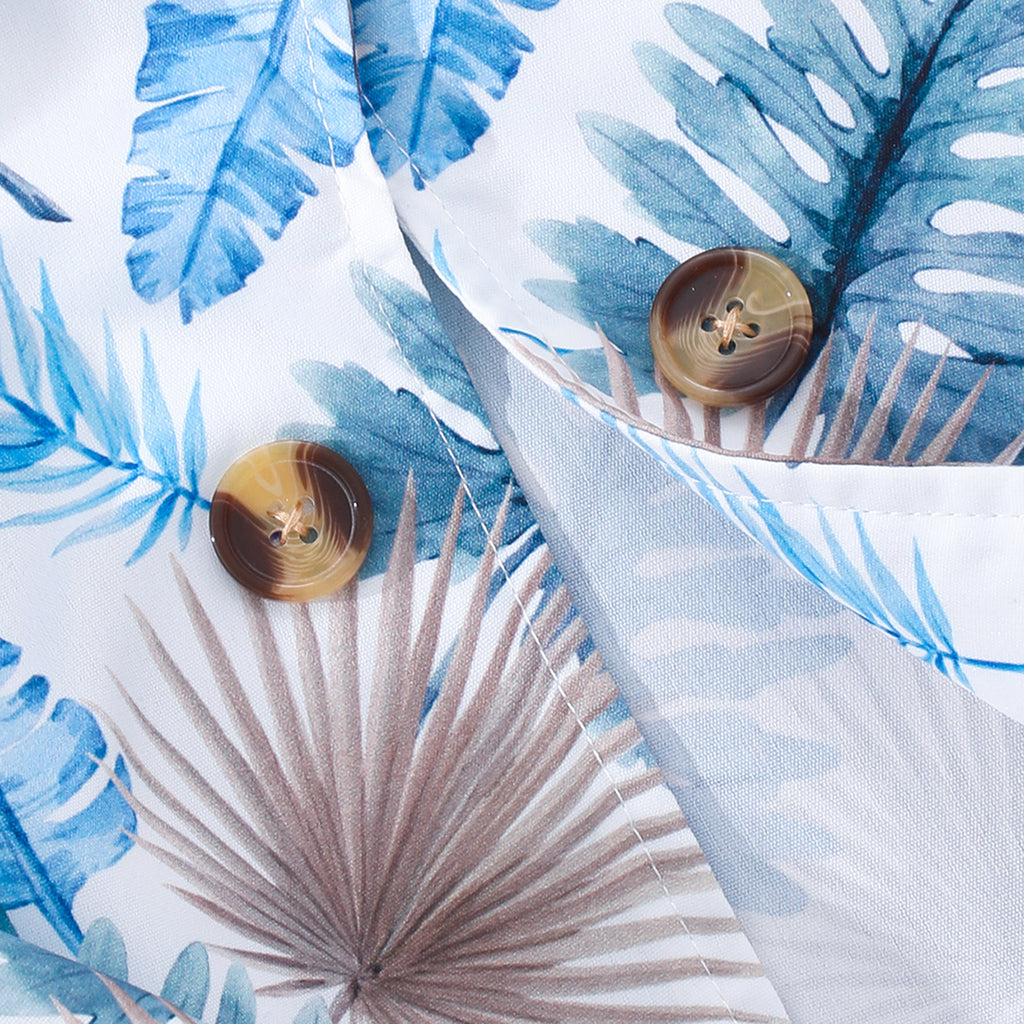 Girls Blue Tropical Print Waistcoat and Shorts with Solid Tee Set Sets