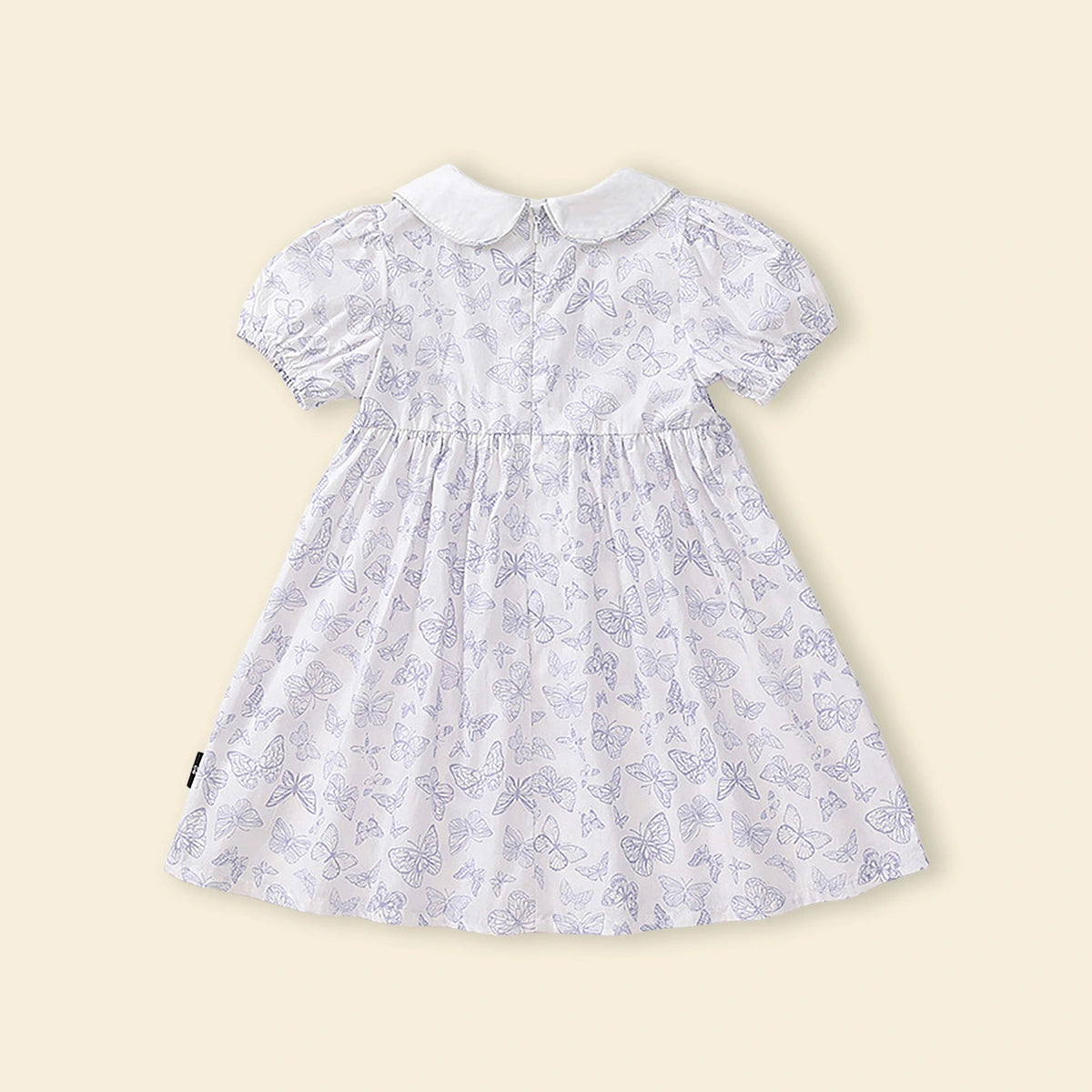 Girls White Butterfly Printed Smocked Fit & Flare Dress Casual Dresses