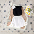 Girls Black Floral Applique Sleeveless Top With Shorts Sets 2 pc. Sets Black 3-4 Y