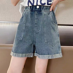 Girls Blue Loose Fit Denim Shorts Shorts