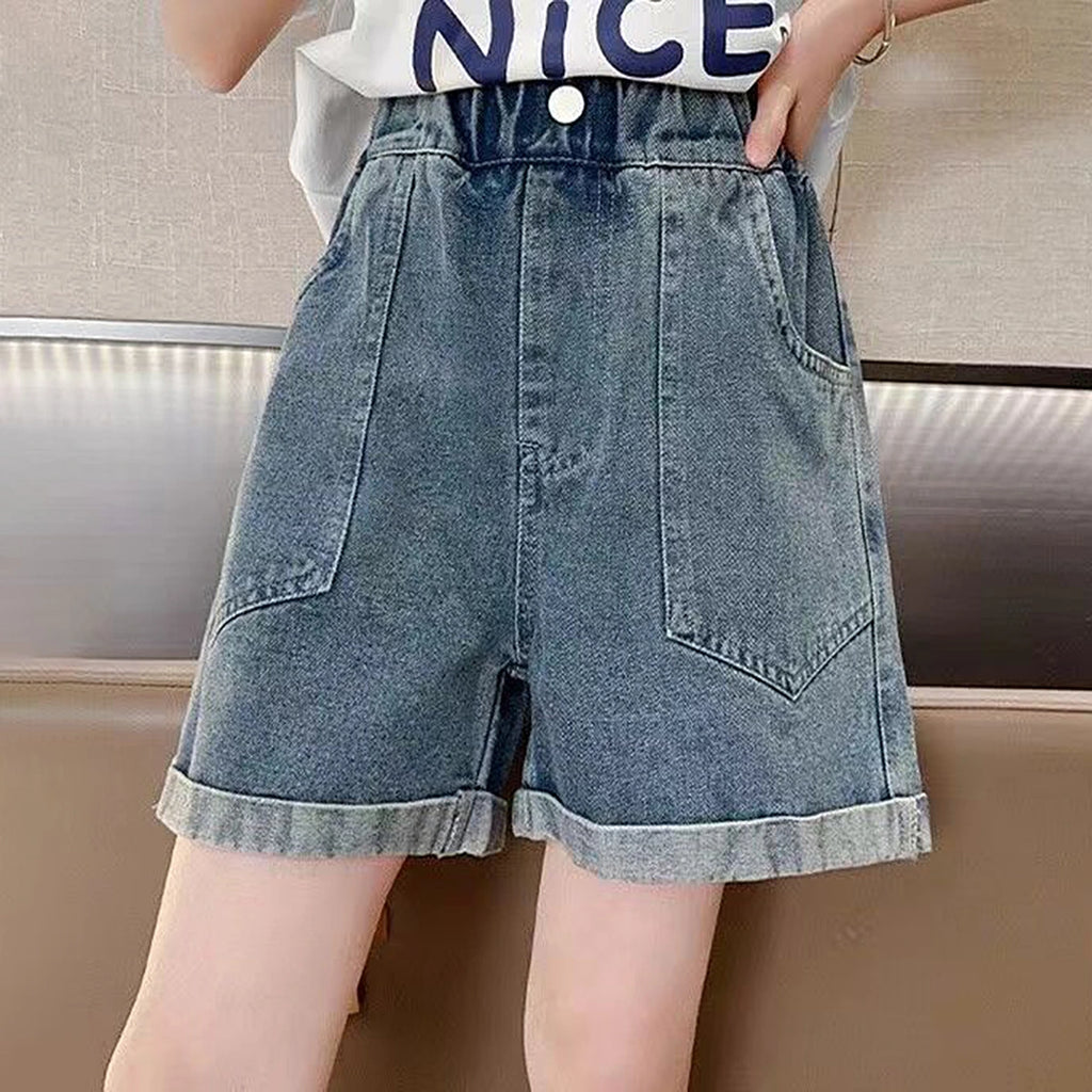 Girls Blue Loose Fit Denim Shorts Shorts