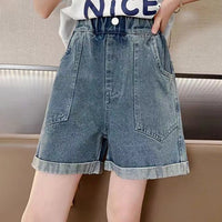 Girls Blue Loose Fit Denim Shorts Shorts