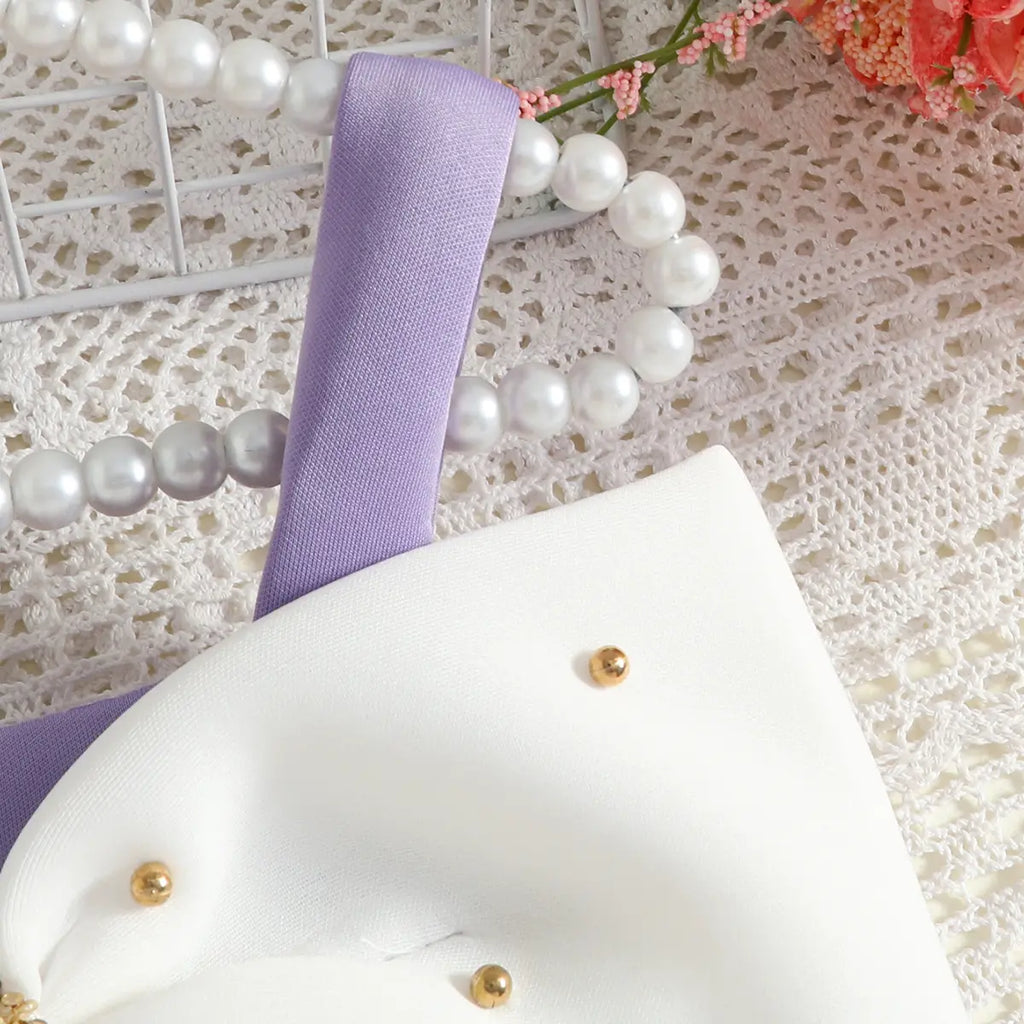 Girls Purple Sleeveless Fit & Flare Party Wear Dress With Embellished Bow Applique Party Dresses