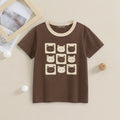 Boys Brown Cat Print Short Sleeve T-Shirt Tshirts Brown 1-2 Y