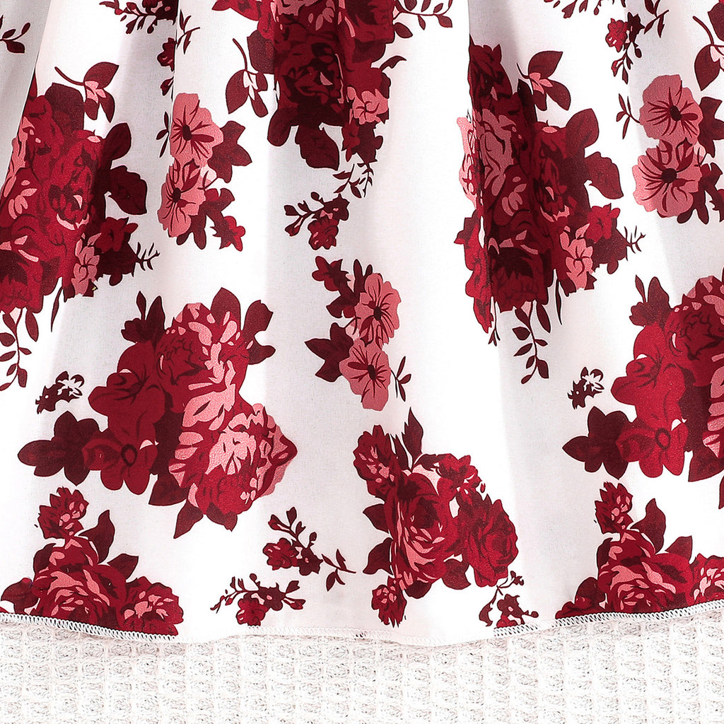 Girls Red Floral Print Flared Sleeve Fit & Flare Dress Casual Dresses