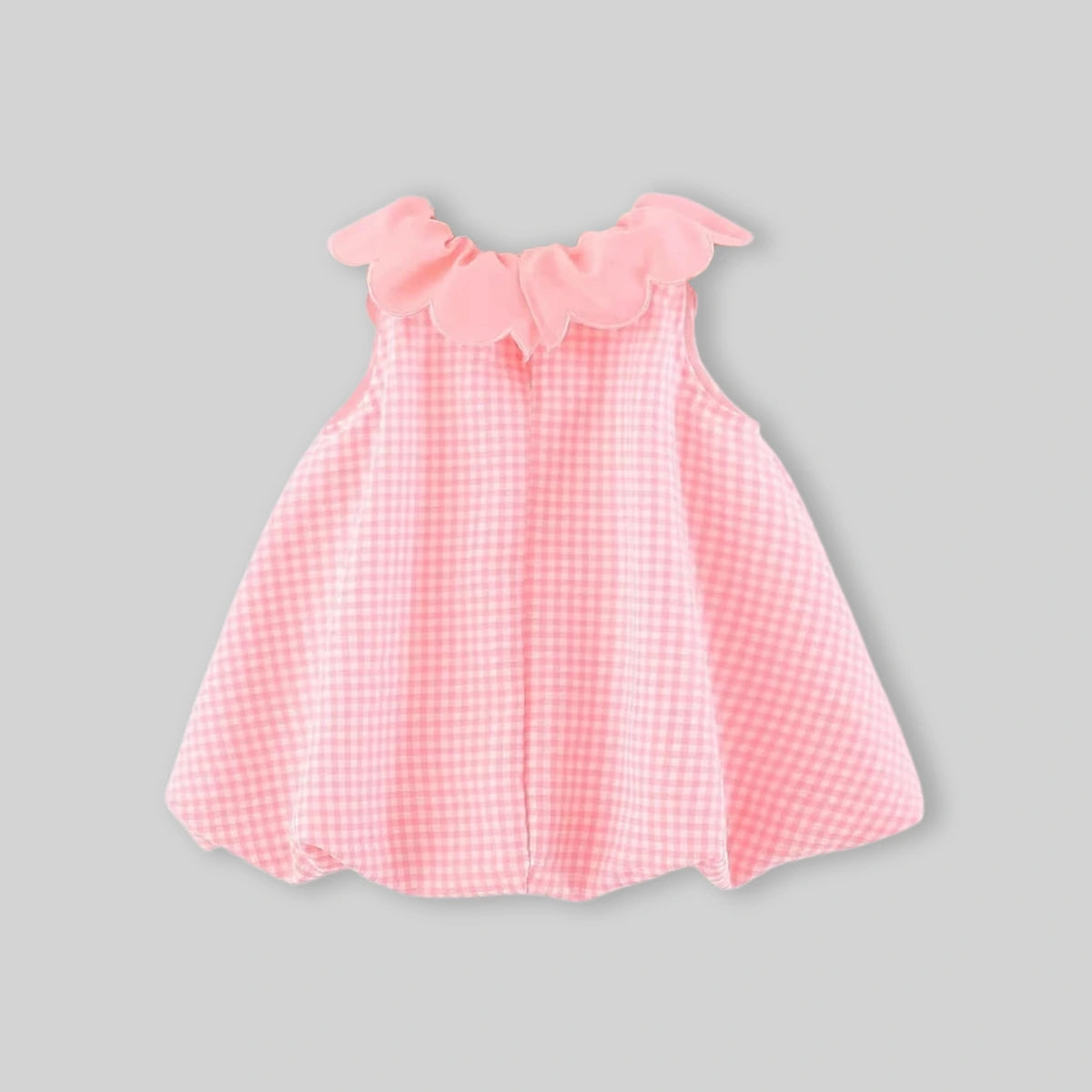 Girls Pink Checked Embroidered Ruffle Collar Sleeveless A-line Dress Casual Dresses