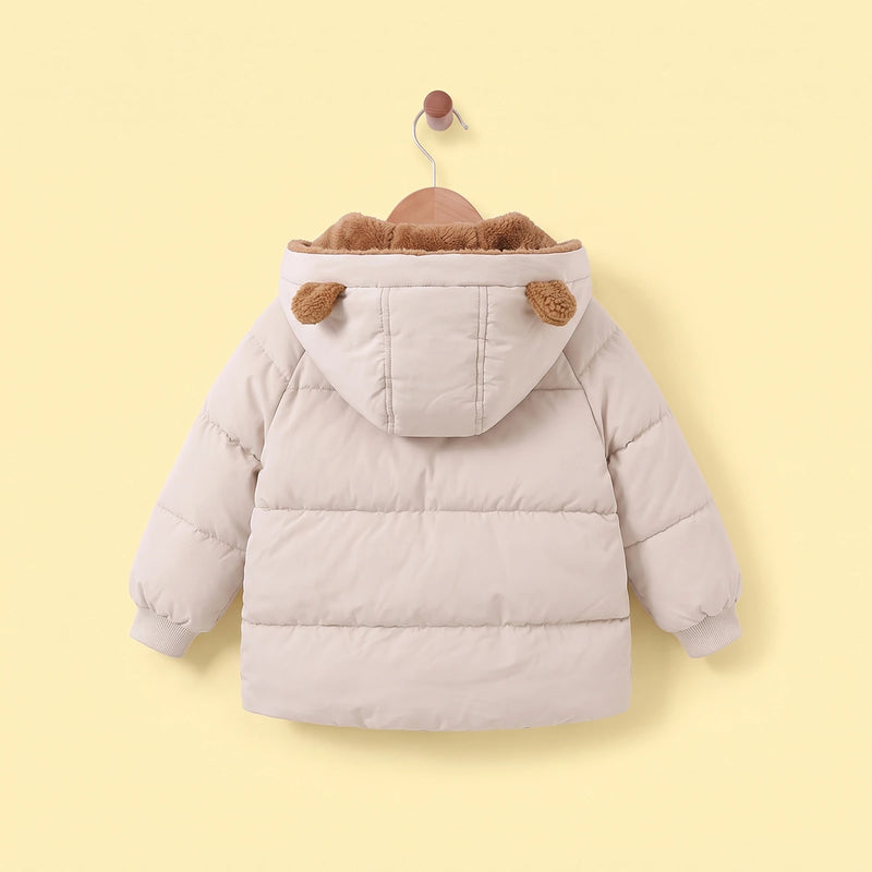 Boys Beige Fur Hooded Puffer Jacket Coats & Jackets