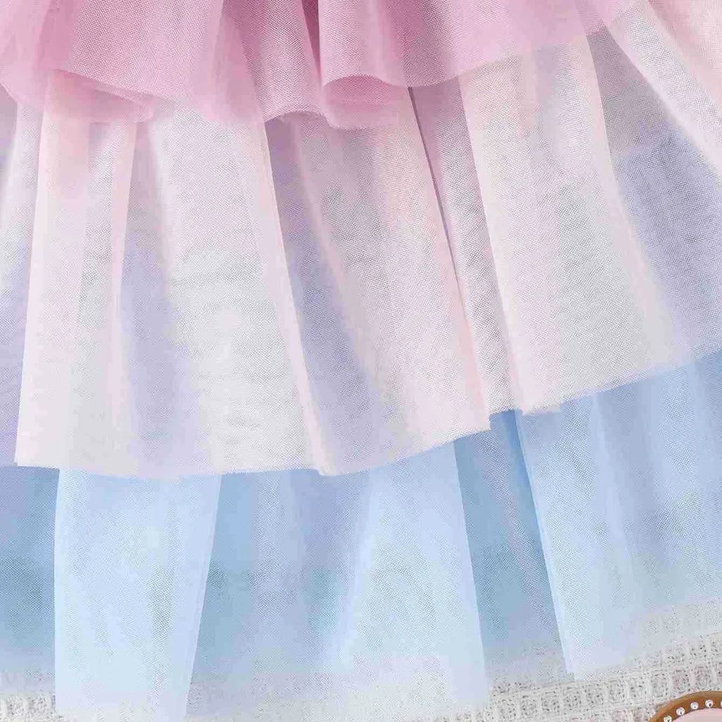 Girls Blue Smocked Sleeveless Layered Dress Casual Dresses
