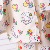 Girls White Cartoon Graphic Printed Short Sleeve Shirt With Shorts Set 2 pc. Sets