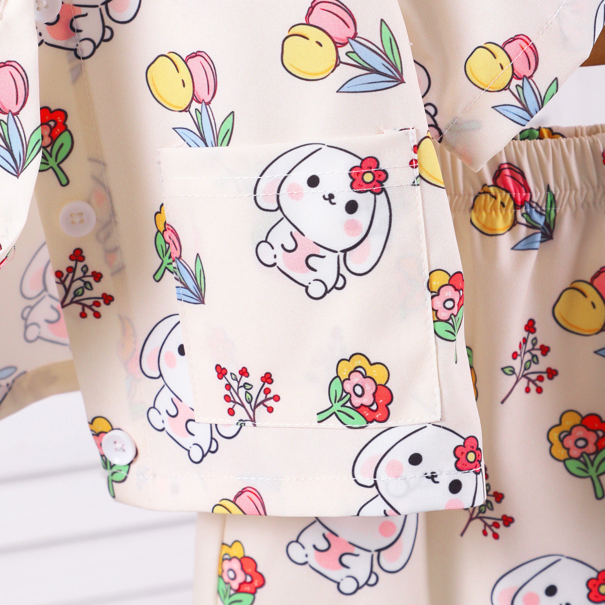 Girls White Cartoon Graphic Printed Short Sleeve Shirt With Shorts Set 2 pc. Sets